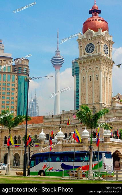 Clock tower of Sultan Abdul Samad building near Mederka Square in Kuala Lumpur, Malaysia