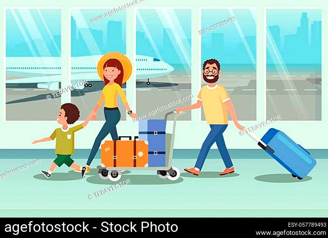 Happy family with airline Stock Photos and Images | agefotostock