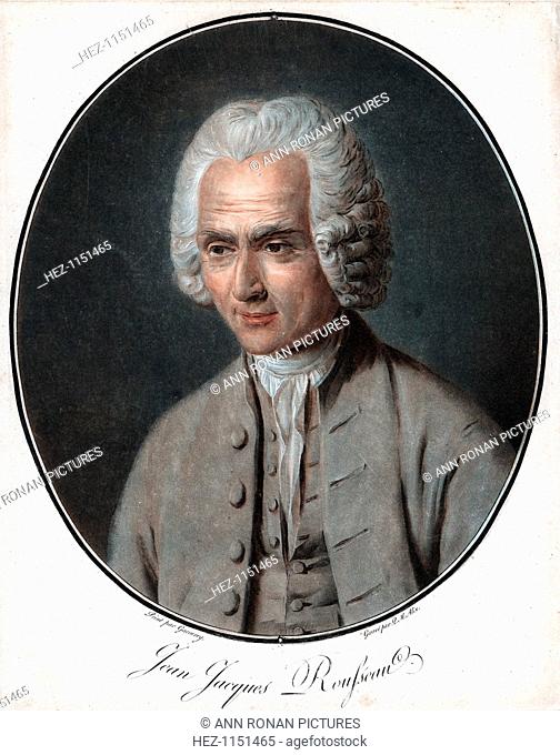 Jean-Jacques Rousseau (1712-78), French political philosopher, educationalist and author. Aquatint after portrait by Garneray from Pierre Michel Alix...