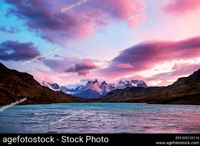 Beautiful mountain landscapes in Torres Del Paine National Park, Chile