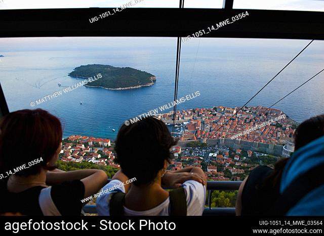 Photo of Dubrovnik cable car and Lokrum Island, Dubrovnik Old Town, Dalmatian Coast, Croatia, Europe. This photo shows Dubrovnik Old Town and Lokrum Island from...
