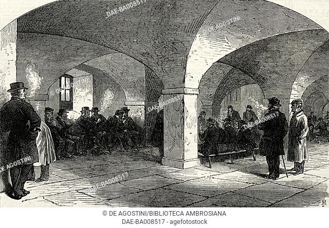 The smoking gallery, Greenwich Hospital, United Kingdom, illustration from the magazine The Illustrated London News, volume XLVI, April 22, 1865