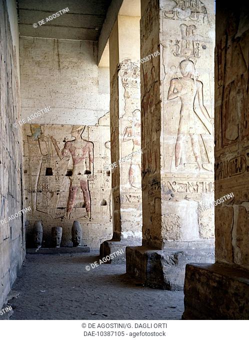View of the porch pillars, Temple of Seti I, Abydos. Egyptian Civilisation, New Kingdom, Dynasty XIX