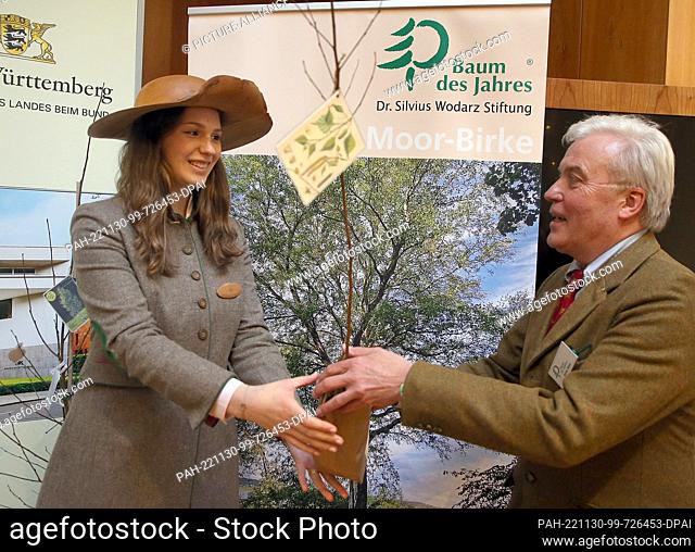 30 November 2022, Berlin: Stefan Meier, President of the Dr. Silvius Wodarz Foundation, attends the proclamation of the Tree of the Year 2023 and presents...