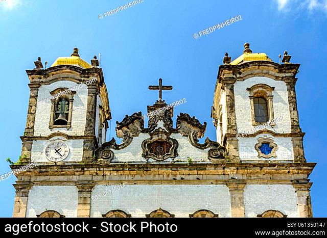 Details of the towers of the famous church of Nosso Senhor do Bonfim which is the site of numerous religious and popular celebrations in Salvador, Bahia