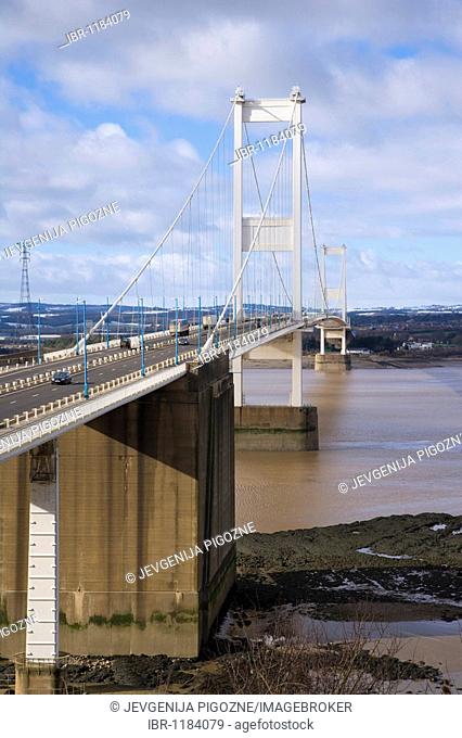 Second Severn crossing looking west from Aust Cliff, England, towards Wales, United Kingdom, Europe
