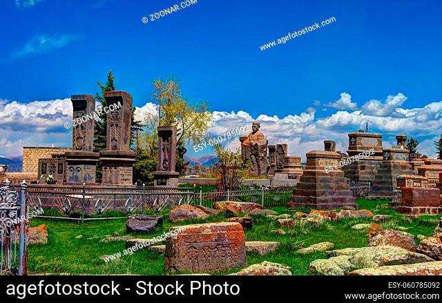Stone slabs aha khachkar in Noratus cemetery, Armenia