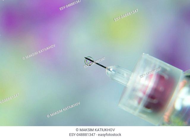 Diabetes syringe with needle closeup
