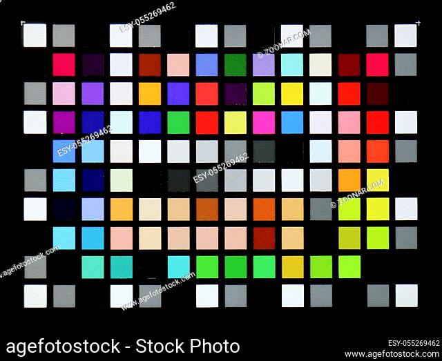 VILNIUS, LITHUANIA - MAY 15, 2018: Real photo of standard industrial color checker target on the poor mass production NOUS brand modern smart phone with...