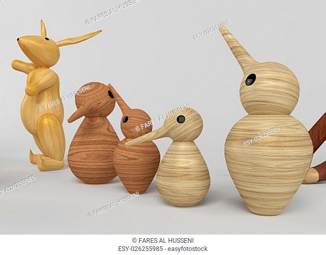 wooden Toys selection Computer generated 3D illustration