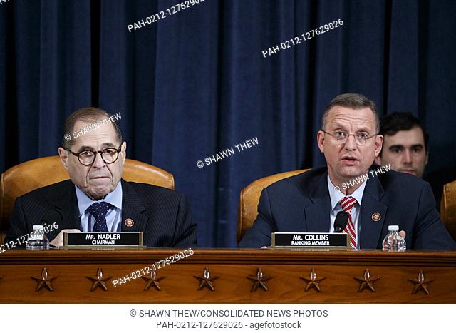 House Judiciary Committee ranking member Doug Collins (R), with House Judiciary Committee Chairman Jerry Nadler (L), delivers opening remarks during the House...