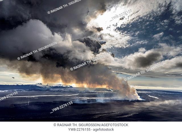Volcano Eruption at the Holuhraun Fissure near Bardarbunga Volcano, Iceland. August 29, 2014 a fissure eruption started in Holuhraun at the northern end of a...
