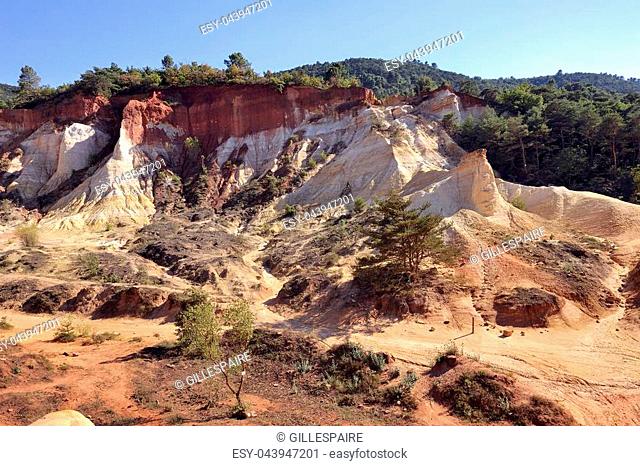 red landscape dug by six generations of miners ocher Colorado Provencal at Rustrel in the south of France