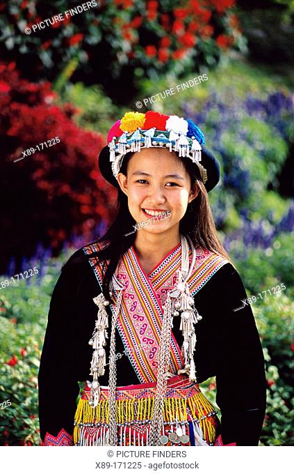 Girl in Hmong hilltribe costume. Thailand