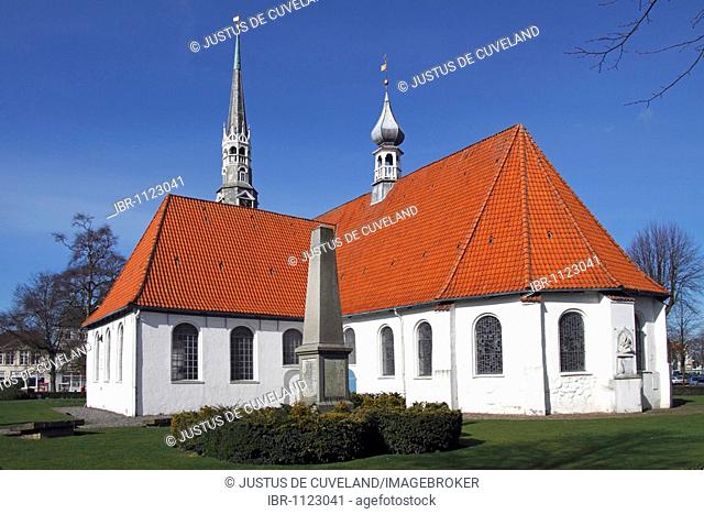 Historical St. Juergen church at the market place in Heide, Dithmarschen, Schleswig-Holstein, Germany