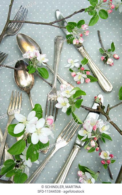 Cutlery with apple blossom