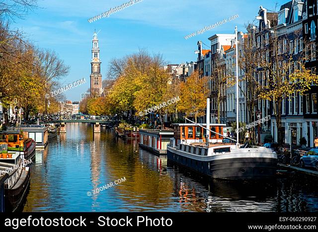 Amsterdam Netherlands, canals of Amsterdam during the Autumn fall season. Holland