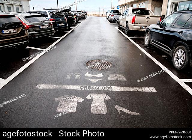 Illustration picture shows a dress code sign painted at the road surface at the Belgian Coast, in Knokke, Saturday 26 August 2023