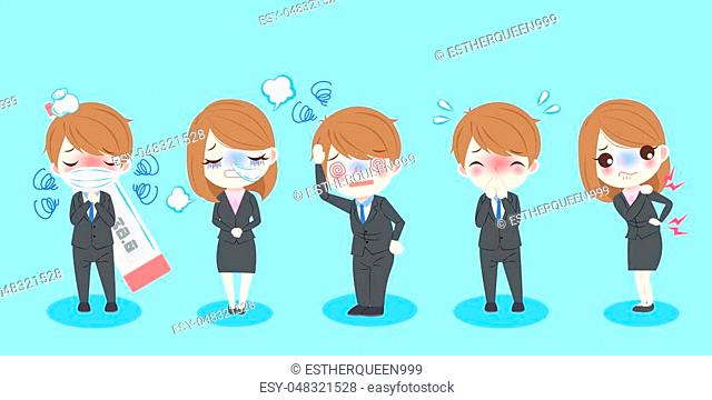 cute cartoon business people sick and feel bad with blue background, Stock  Vector, Vector And Low Budget Royalty Free Image. Pic. ESY-048321528 |  agefotostock