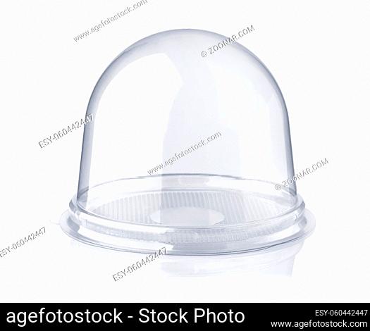 Empty clear dome plastic PET packaging container isolated on white