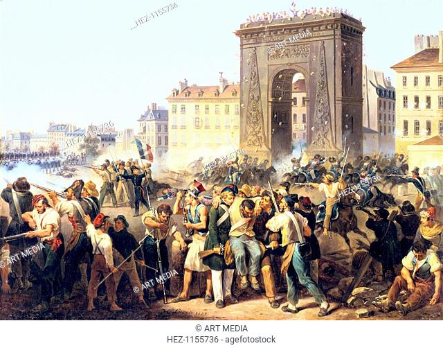 'Battle at the Porte St Denis, 28th July, 1830', Paris. Fighting between the people and royalist troops during the French Revolution of July 1830