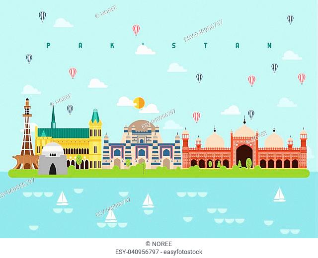 Pakistan Famous Landmarks Infographic Templates for Traveling Minimal Style and Icon, Symbol Set Vector Illustration Can be use for Poster Travel book, Postcard