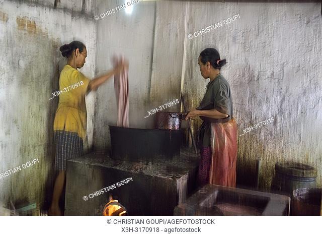 rinsing stage in dyeing process, Kidang Mas Batik House, Lasem, Java island, Indonesia, Southeast Asia