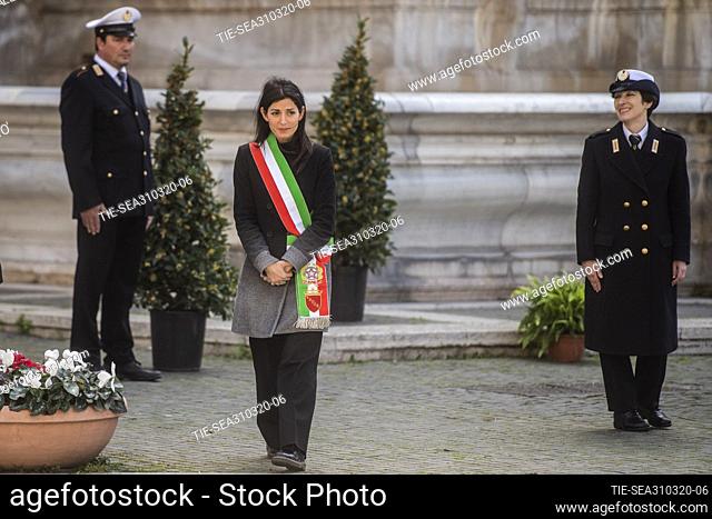 Mayor of Rome Virginia Raggi observes a minute of silence to commemorate the victims of the Coronavirus disease (COVID-19), at Campidoglio in Rome