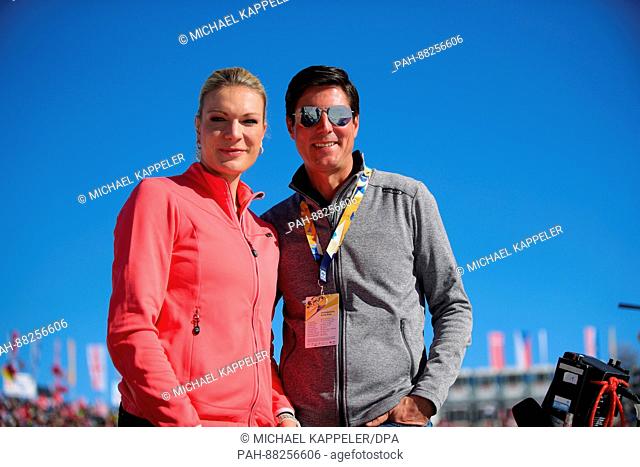 Maria Hoefl Riesch and her husband Marcus Hoefl (Germany), photographed during the 2nd round of the men's slalom at the Alpine Skiing World Championship in St