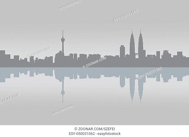 Kuala Lumpur city skyline panorama view illustration graphic in grey toned