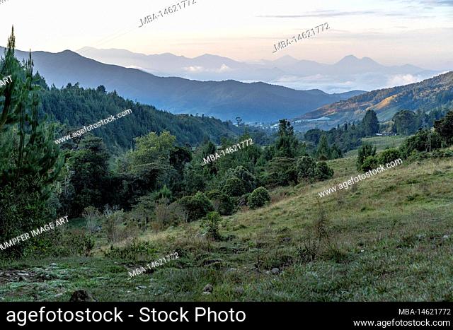 South America, Colombia, Departamento Antioquia, Colombian Andes, Urrao, ramo del Sol, view over the morning Andean landscape