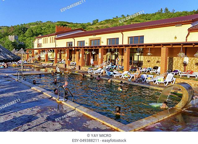 outdoor pool with healing thermal water in Transcarpathia Lighthouse. Coastal Ukraine