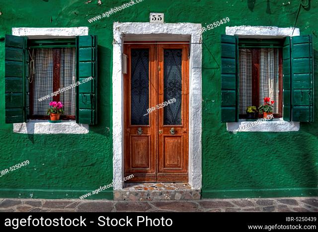 Front door, Burano, near Venice, Veneto, Buran, Italy, Europe