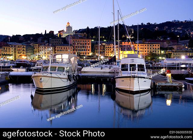 View of the harbour of Santa Margherita Ligure and the village on the Ligurian Riviera, Italy