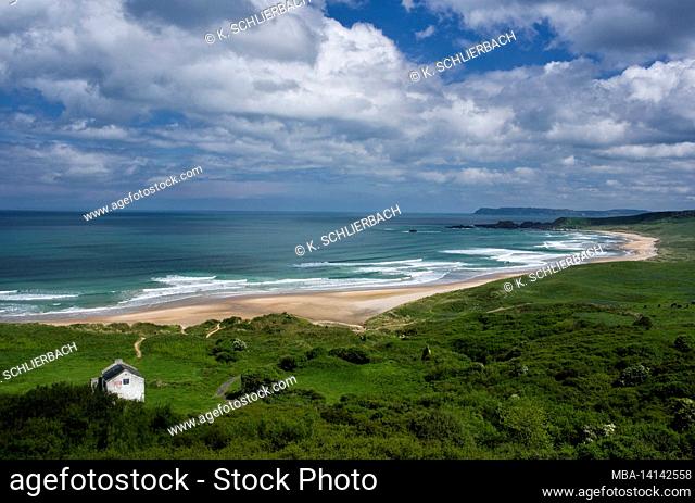europe, northern ireland, county antrim, causeway coast, view of the sandy beach of white park bay