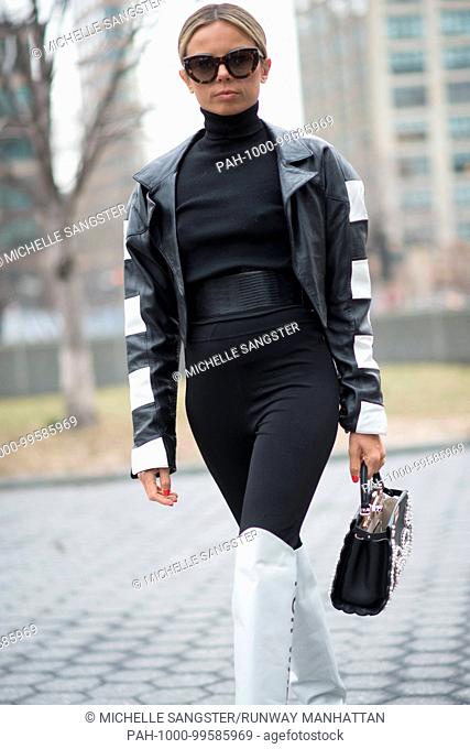 Erica Pelosini Leeman, Art Director and Contributor at Vogue, arriving for a runway show during New York Fashion Week - Feb 10