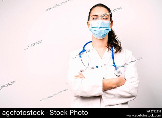 self confident, portrait, doctor, mouth and nose protection