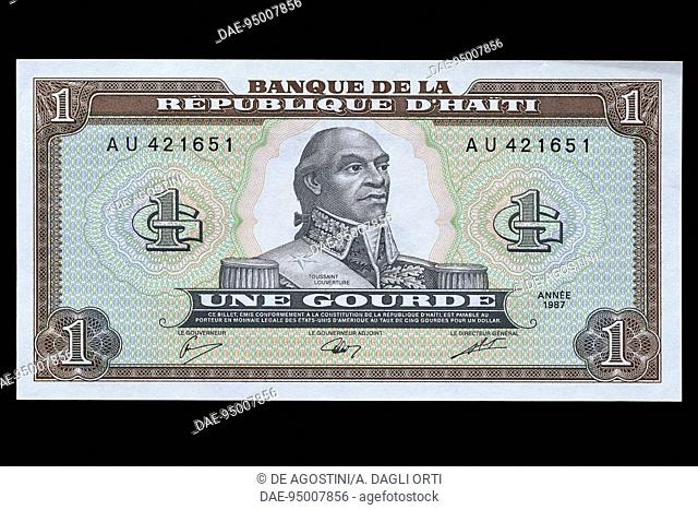 1 gourde banknote, 1987, obverse, Francois-Dominique Toussaint Louverture o Toussaint L'Ouverture (1743-1803). Haiti, 20th century