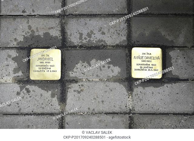 The first Stolpersteine or stumbling blocks commemorating victims of the Roma Holocaust, in particular Jan and Amalie Daniel