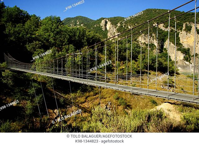 Mont-Rebei Congost, Suspension Bridge, Montsec Massif, Lleida Pyrenees Mountains Catalonia Spain