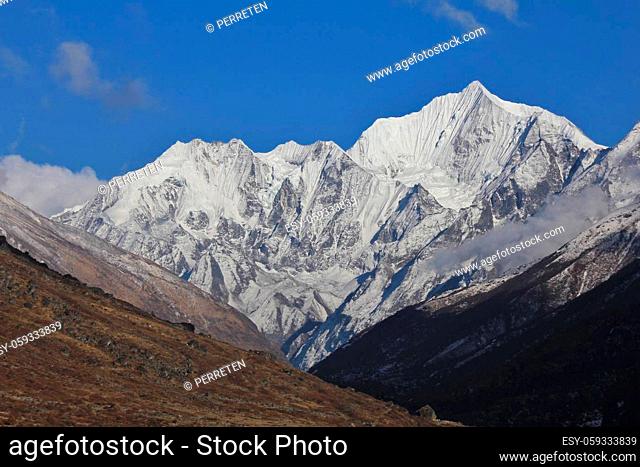 Spring day in the Himalayas. Mount Gangchenpo, Langtang valley, Nepal
