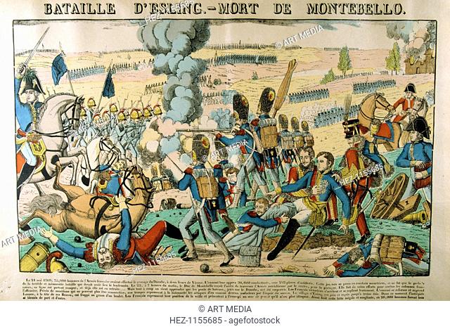 'Battle of Essling - Death of Montebello', 21 May 1809, (c1835). On 20 May, the IV Corps of Napoleon's army under Marshal Massena formed a bridgehead to check...