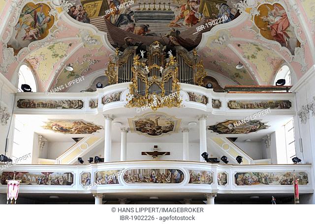 Organ in the Church of St. Peter and Paul, Oberammergau, Upper Bavaria, Bavaria, Germany, Europe