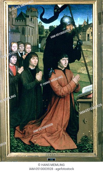 Triptych of the Family Moreel', Detail, 1484  Located in the collection at, Groeninge Museum, Bruges