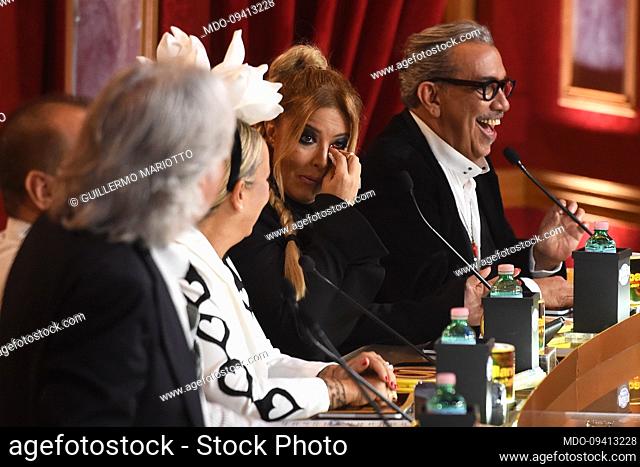 The judges Selvaggia Lucarelli and Guillermo Mariotto during the first episode of the television program Ballando con le stelle at the Rai Auditorium of the...