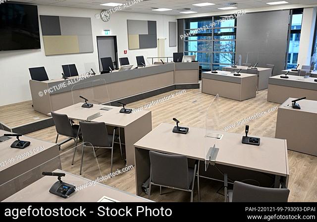 19 January 2022, Saxony-Anhalt, Halle (Saale): View of the large courtroom in the justice center in Halle/Saale. On Tuesday (Jan