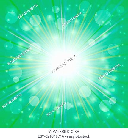 Green  Background. Sun Burst on Green Background. Ray Background with Stars