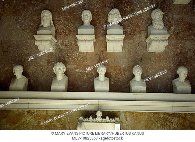Germany, Bayern, Donaustauf: Busts of famous artists in the Walhalla 'Temple' (1830 AD)