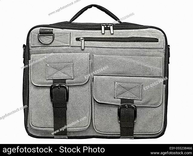 Laptop bag of grey fabric on a white background