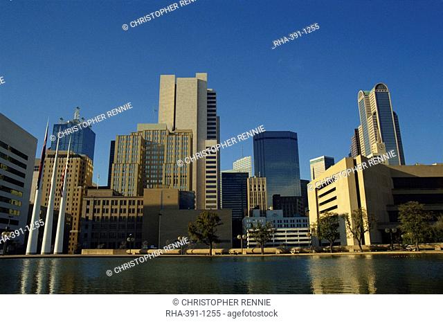 The river and city skyline of Dallas, Texas, United States of America, North America